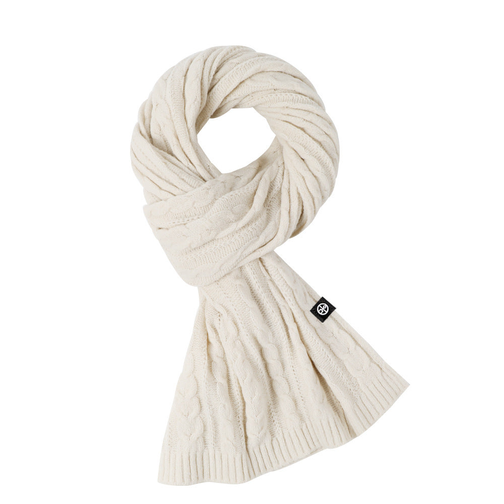 Solid Color Scarf For Women Winter Warm Fashion Versatile Shawl Korean Style Sweet Knitted Woolen Long Scarf