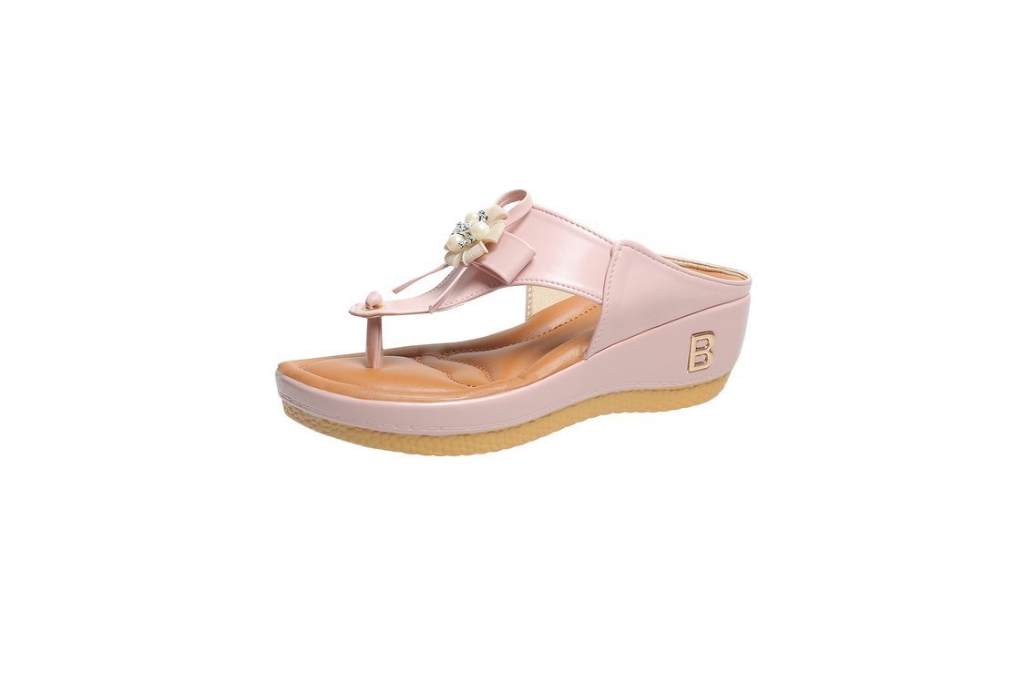 Women's European And America Flower Flip Flops Large Size Beach Shoes