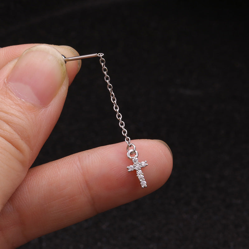 Creative Pendant Earrings Pentagram Zircon Stainless Steel