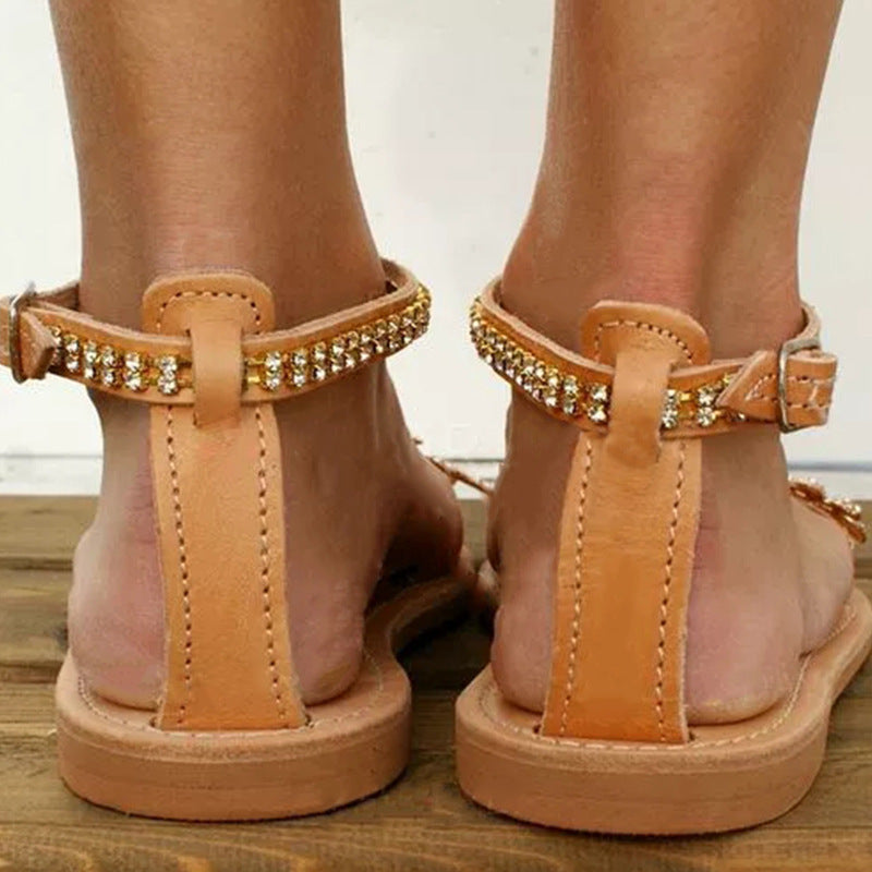 New Women's Word Buckle Strap Fashion Rhinestone Flat Large Size Sandals