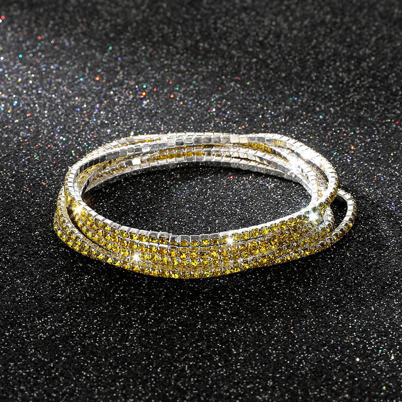 Diamond-embedded Stretch Bracelet 2mm Single Row Color