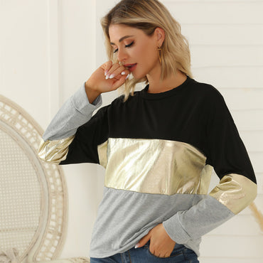 Women's Long Sleeve Stitching Golden Edge Top