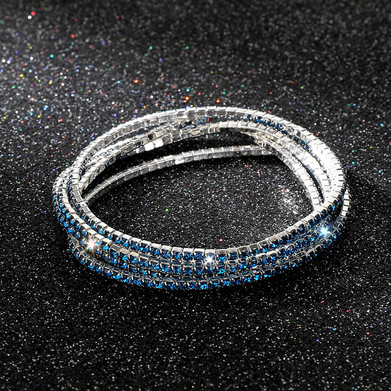 Diamond-embedded Stretch Bracelet 2mm Single Row Color