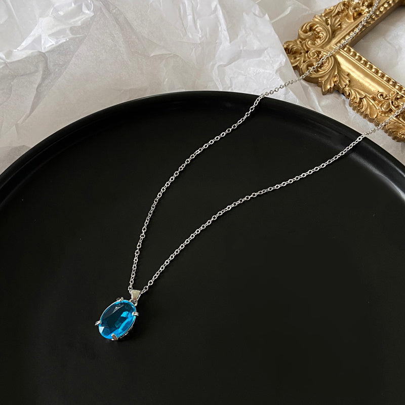 Chic Blue Crystal Zircon Pendant Necklace for Women Trendy Simple Chain Necklace Fashion Jewelry Gifts