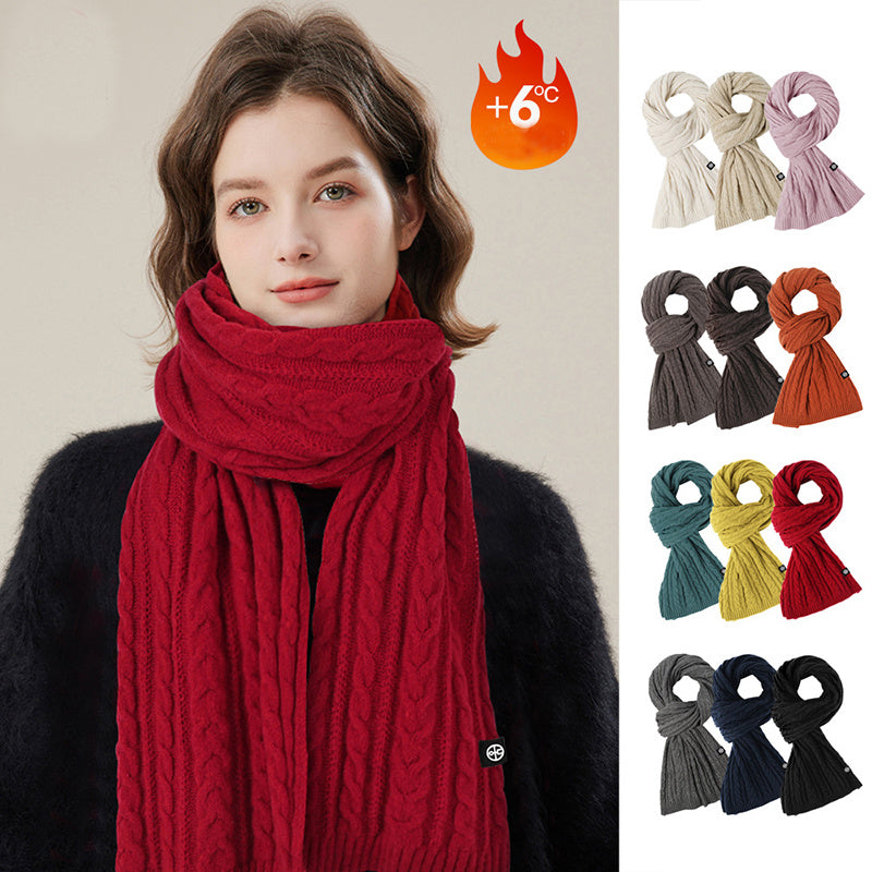 Solid Color Scarf For Women Winter Warm Fashion Versatile Shawl Korean Style Sweet Knitted Woolen Long Scarf