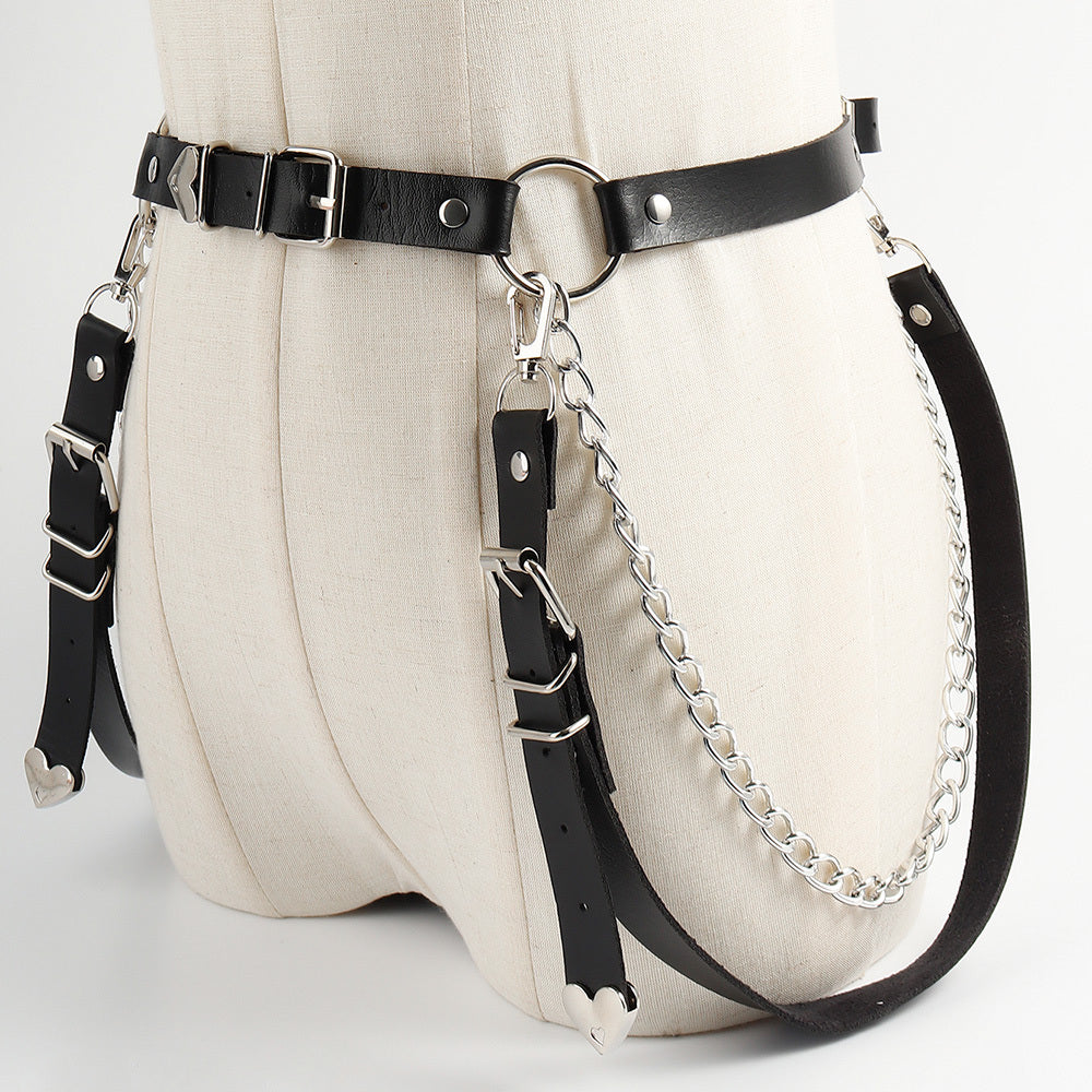 Punk Darkwind Women's Belt Leather Functional Chain Love Belt Sexy Uniform Suspenders Harness Accessories