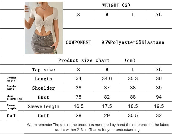 Women's Knitted Fabric Hot Girl Design Chest Twist Pleated Deep V Top - Chic Angle