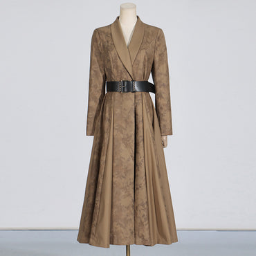 Blooming Texture V-neck Leather Slimming Trench Coat Women