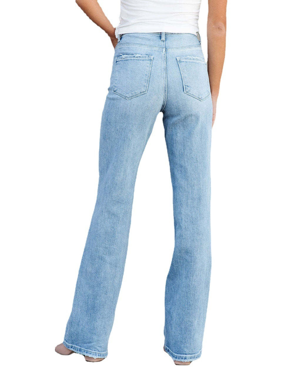 European And American Style Washed Fashionable All-match Mid-waist Denim Straight-leg Trousers