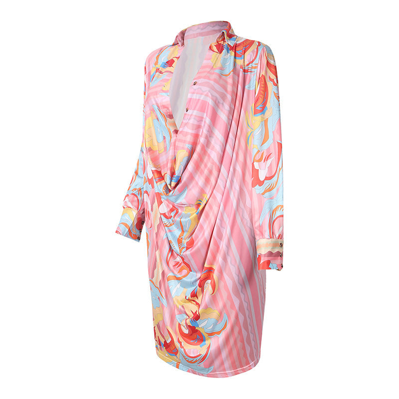 New Ladies' Printed Loose Lapel Dress