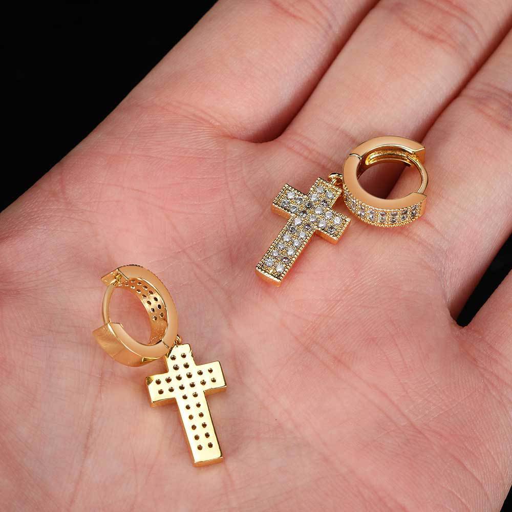 New Double Row Hip Hop Stud Earrings Micro Inlaid Zircon