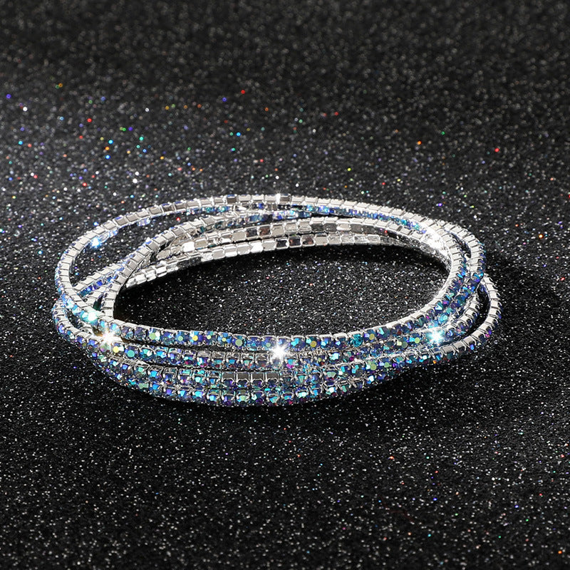 Diamond-embedded Stretch Bracelet 2mm Single Row Color