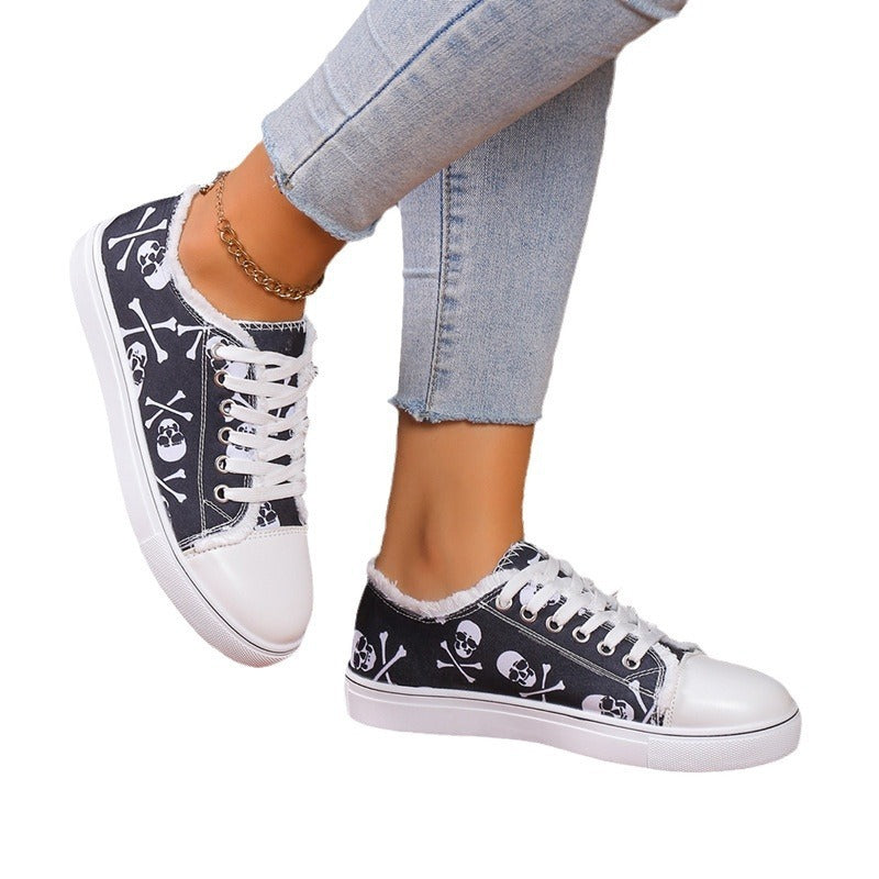 Versatile Flat Bottomed Student Lace Up Canvas Shoes - Chic Angle