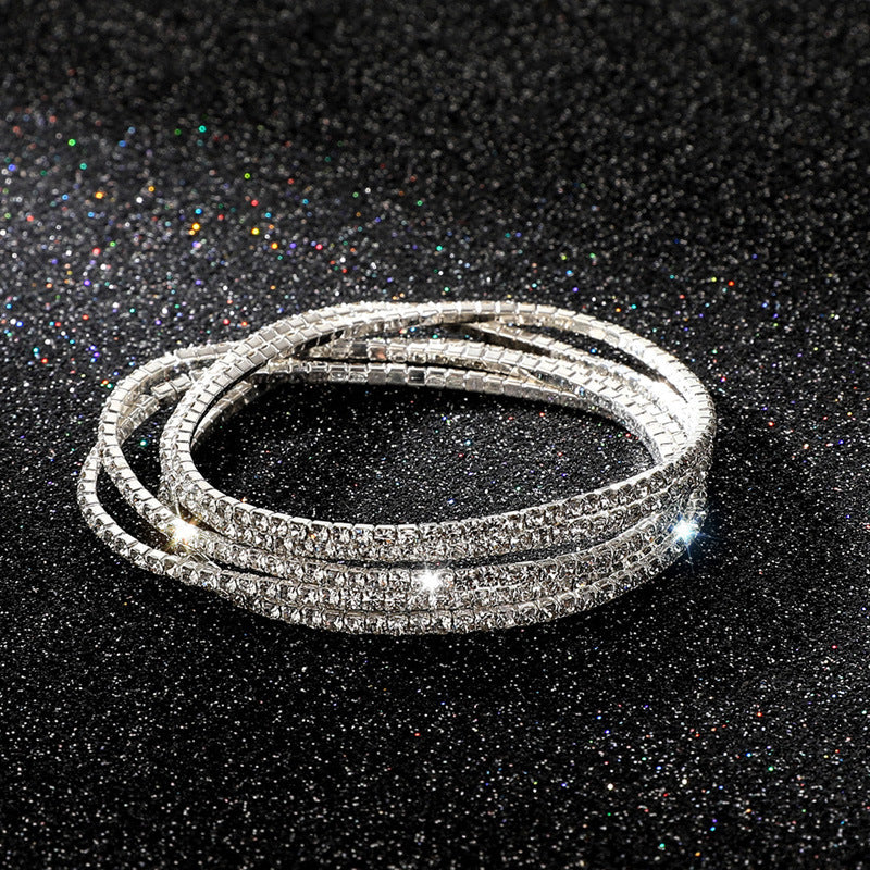 Diamond-embedded Stretch Bracelet 2mm Single Row Color