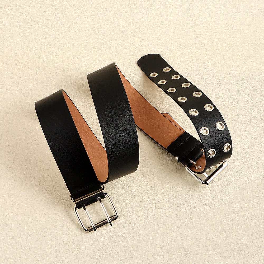 Women's Fashion Double Buckle Casual Belt Hip Hop Punk Hollow Air Belt