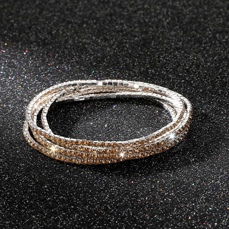 Diamond-embedded Stretch Bracelet 2mm Single Row Color