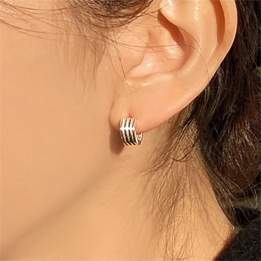 Women's 925 Sterling Silver Striped Minimalist Trendy Earrings