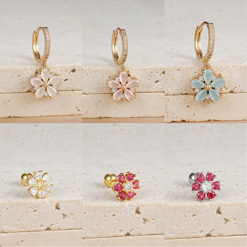 Micro Inlaid Zircon Petal Pendant Earrings For Women