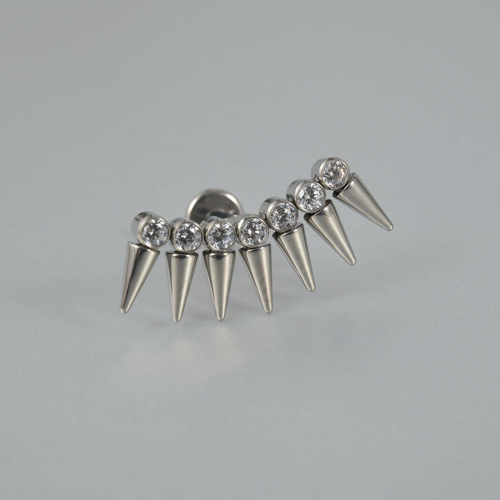 G23 Titanium Personality Seven Zircon Sharp Cone Lip Ring Internal Thread Eyelash Ear Studs