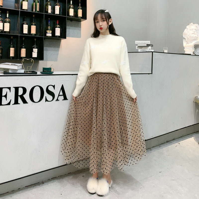Slimming Cover Dot Mesh A- Line Fishtail Skirt
