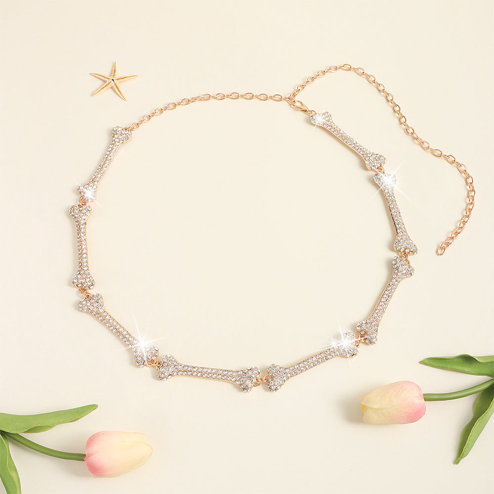Metal Waist Chain Decorative Belt Dress Suit Chain Accessories Rhinestone Bone Shaped Belt