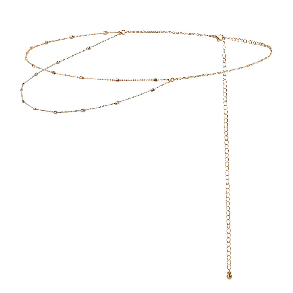 Summer Beach Sexy Body Chain Gold Silver Double Thin Chain Bead Waist Chain Street Fashion Retro Beauty Belly Chain