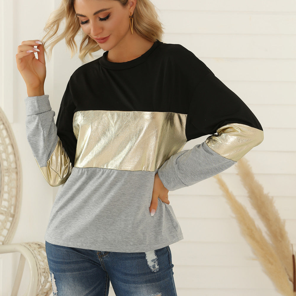 Women's Long Sleeve Stitching Golden Edge Top