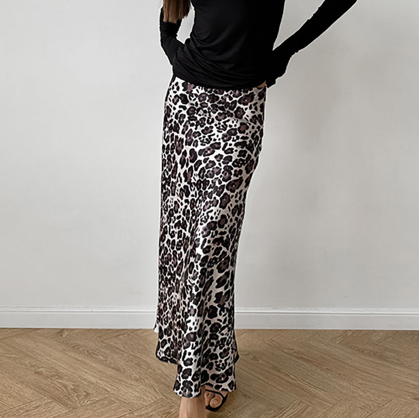 Women's French Leopard Print Versatile High Waisted Skirt
