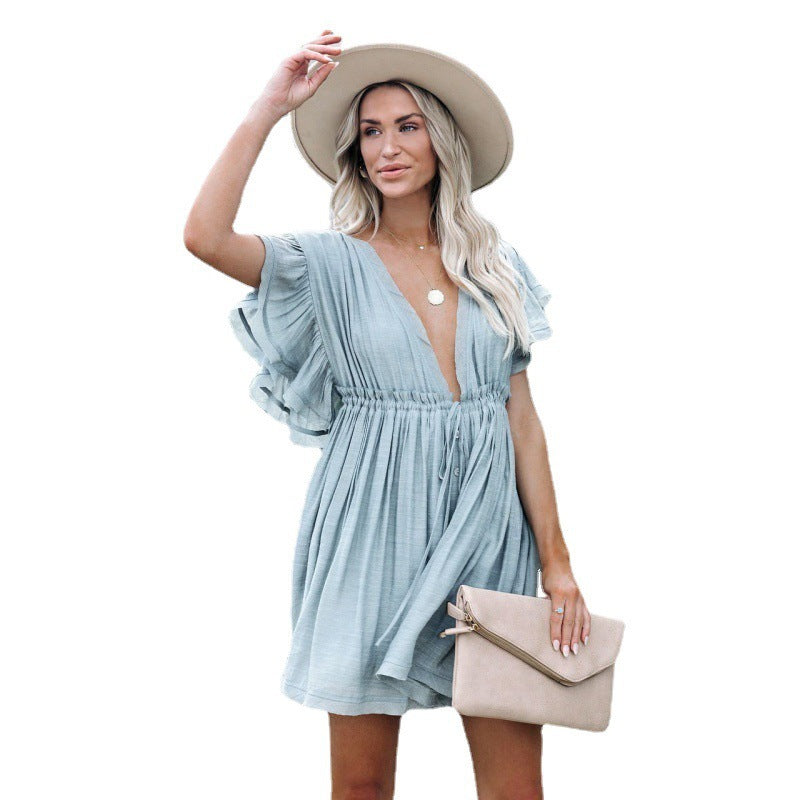 Fashion Casual Beach Vacation Style Sexy Loose Backless Dress