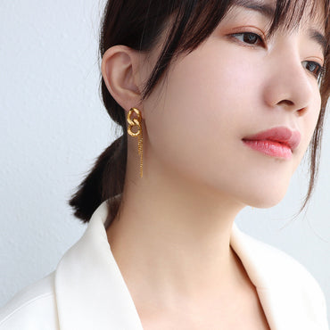 Ins Style Thick Chain Tassel Titanium Steel 18K Gold Earrings