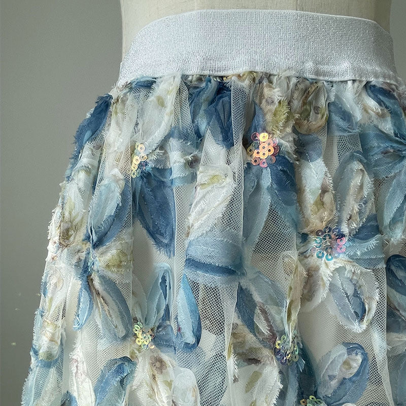Heavy Industry Three-dimensional Flower Sequined Fairy Gauze Skirt