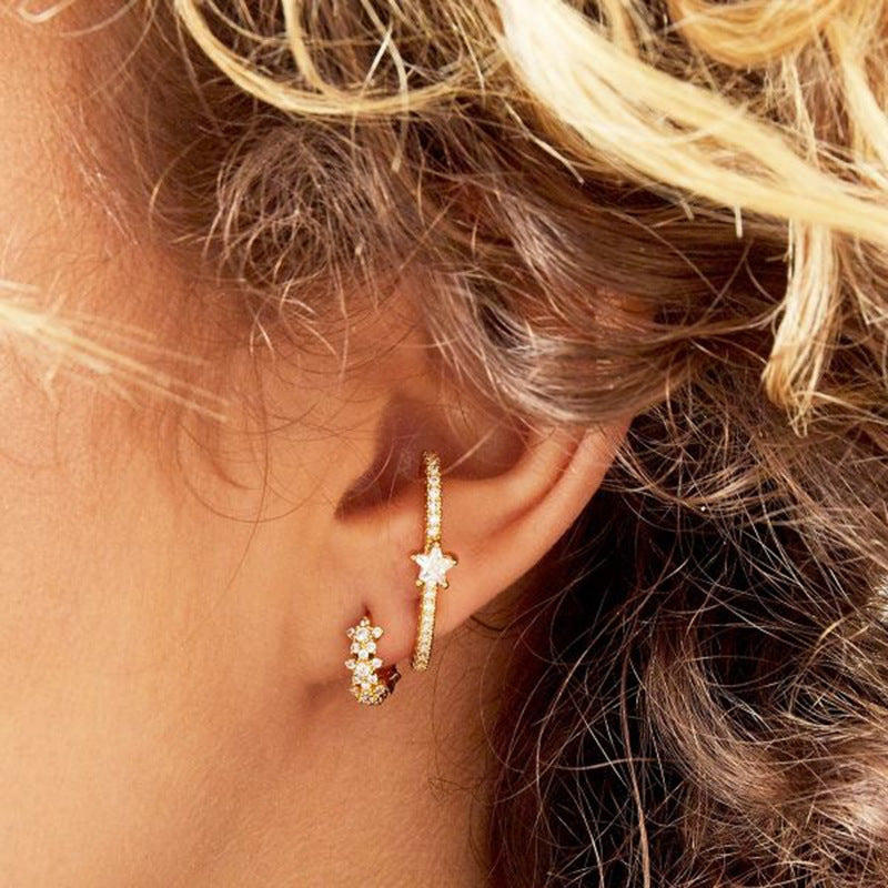 Silver Needle Simple Color Zircon Cute Plum Earrings