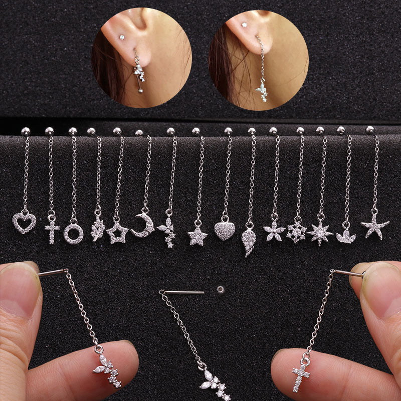 Creative Pendant Earrings Pentagram Zircon Stainless Steel