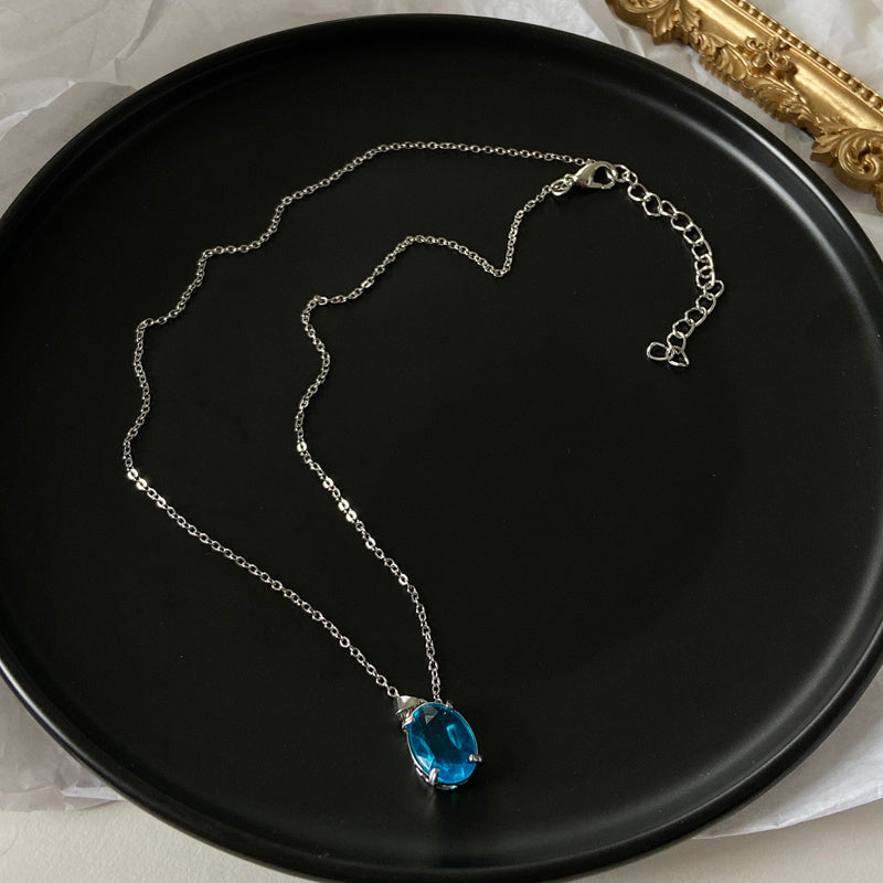 Chic Blue Crystal Zircon Pendant Necklace for Women Trendy Simple Chain Necklace Fashion Jewelry Gifts