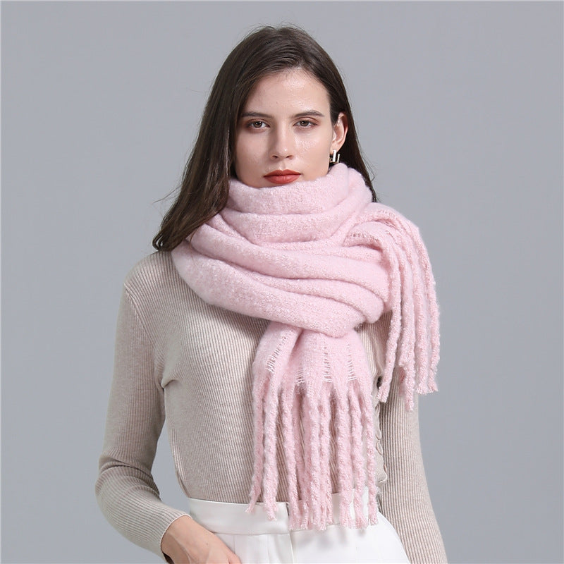 European And American Plus Long Scarf Winter Cashmere Warm All-matching Solid Color Scarf Men And Women Fashion Tassel Scarf New