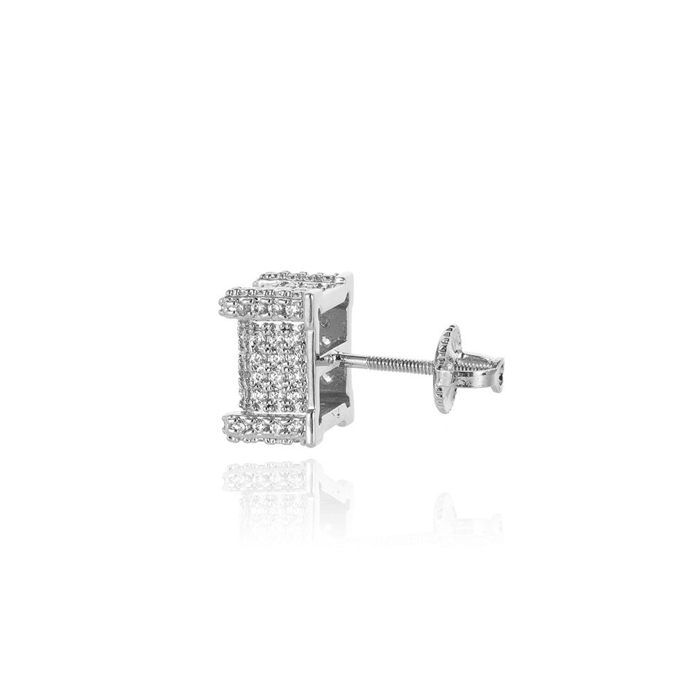 European Hip Hop Micro Inlaid Zircon Square Ear Studs