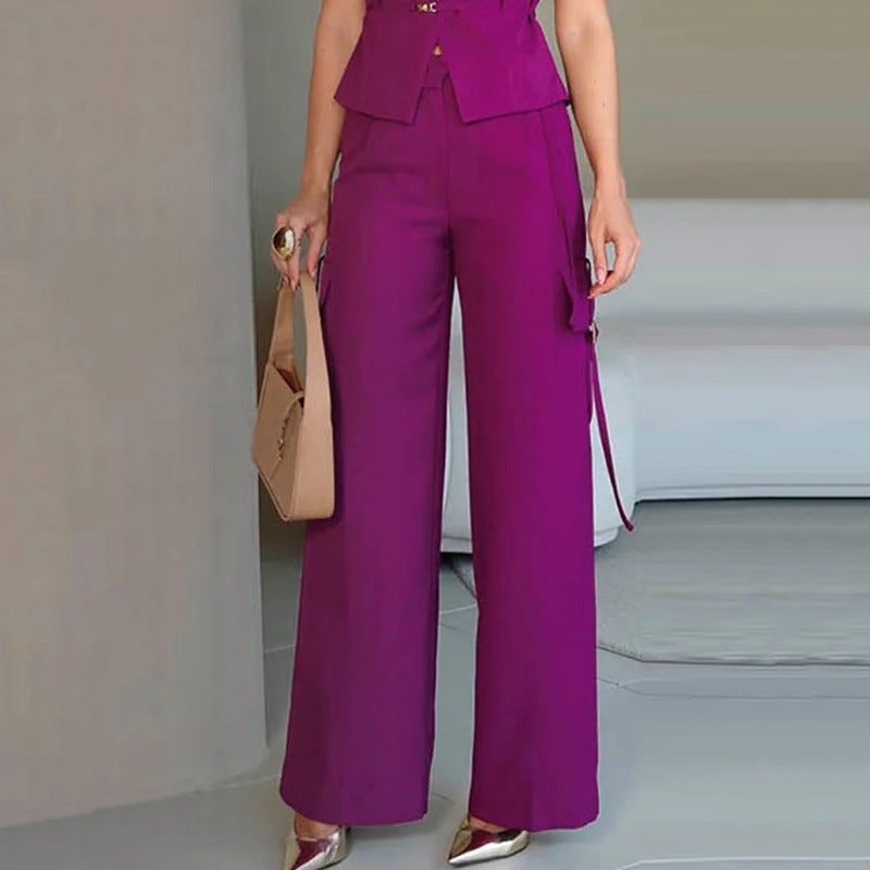 Rest Sleeveless Polo Collar Solid Color Casual Two-piece Suit - Chic Angle