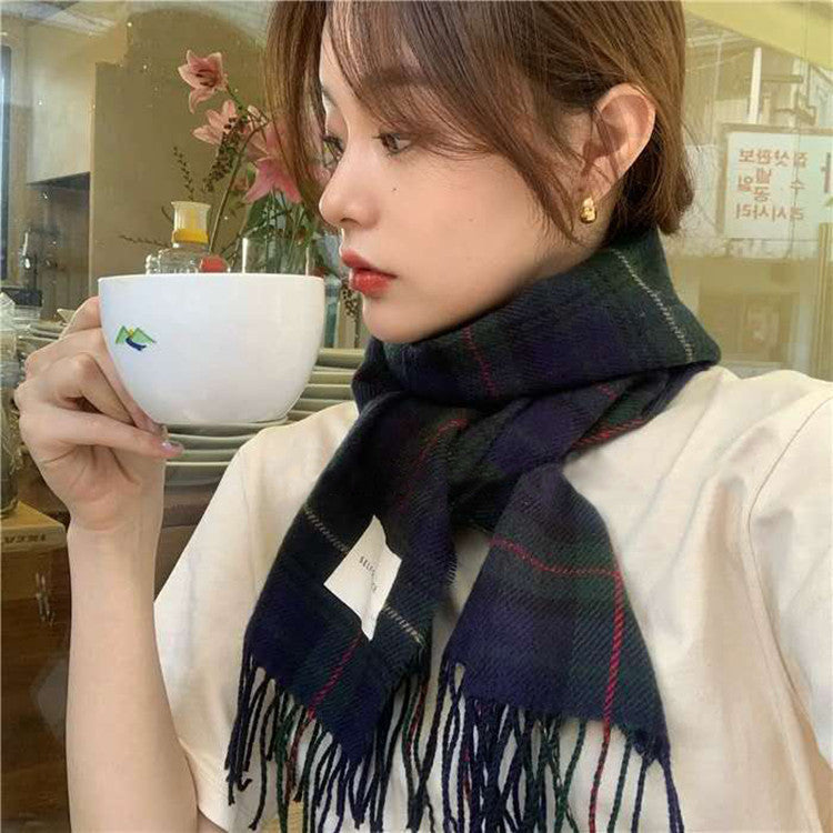 Retro Plaid Scarf Women Winter Imitation Cashmere Shawl