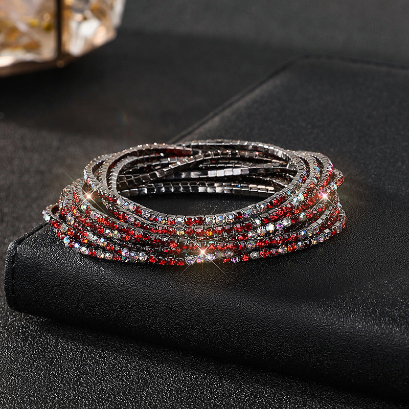 Diamond-embedded Stretch Bracelet 2mm Single Row Color