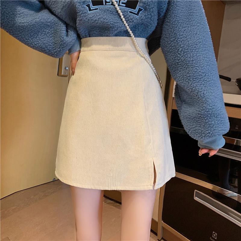 Pattern Corduroy Female Retro High Waist A-Line Skirts Womens Mini