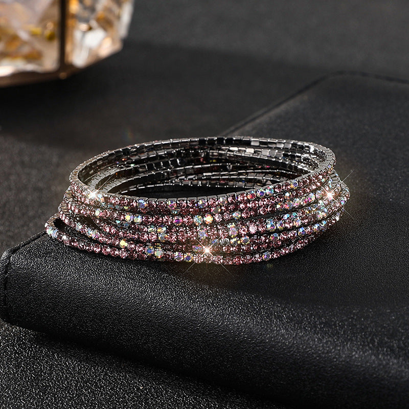 Diamond-embedded Stretch Bracelet 2mm Single Row Color