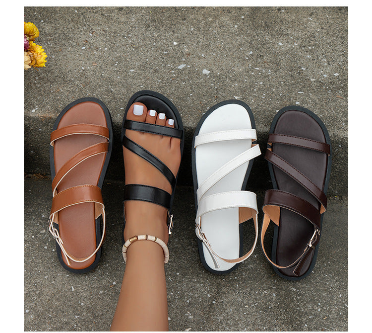 One-line Flat For Outdoors Casual Sandals Women's Shoes Sandals Plus Size Beach - Chic Angle