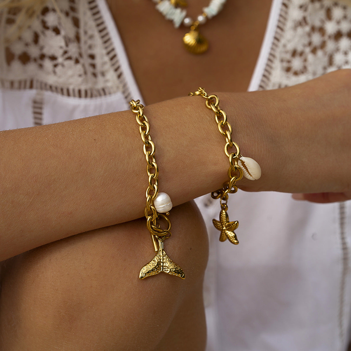 Stainless Steel Starfish Shell Conch Bracelet For Women Fashion Beach Bracelets Birthday Jewelry Gifts - Chic Angle