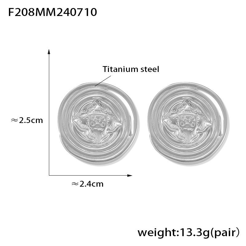 European And American Heavy Industry Vintage Cold Style Round Ear Studs Retro Design
