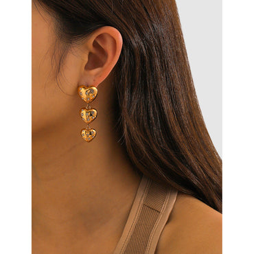 18K Gold Stainless Steel Heart-shaped Pendant Earrings With Diamond