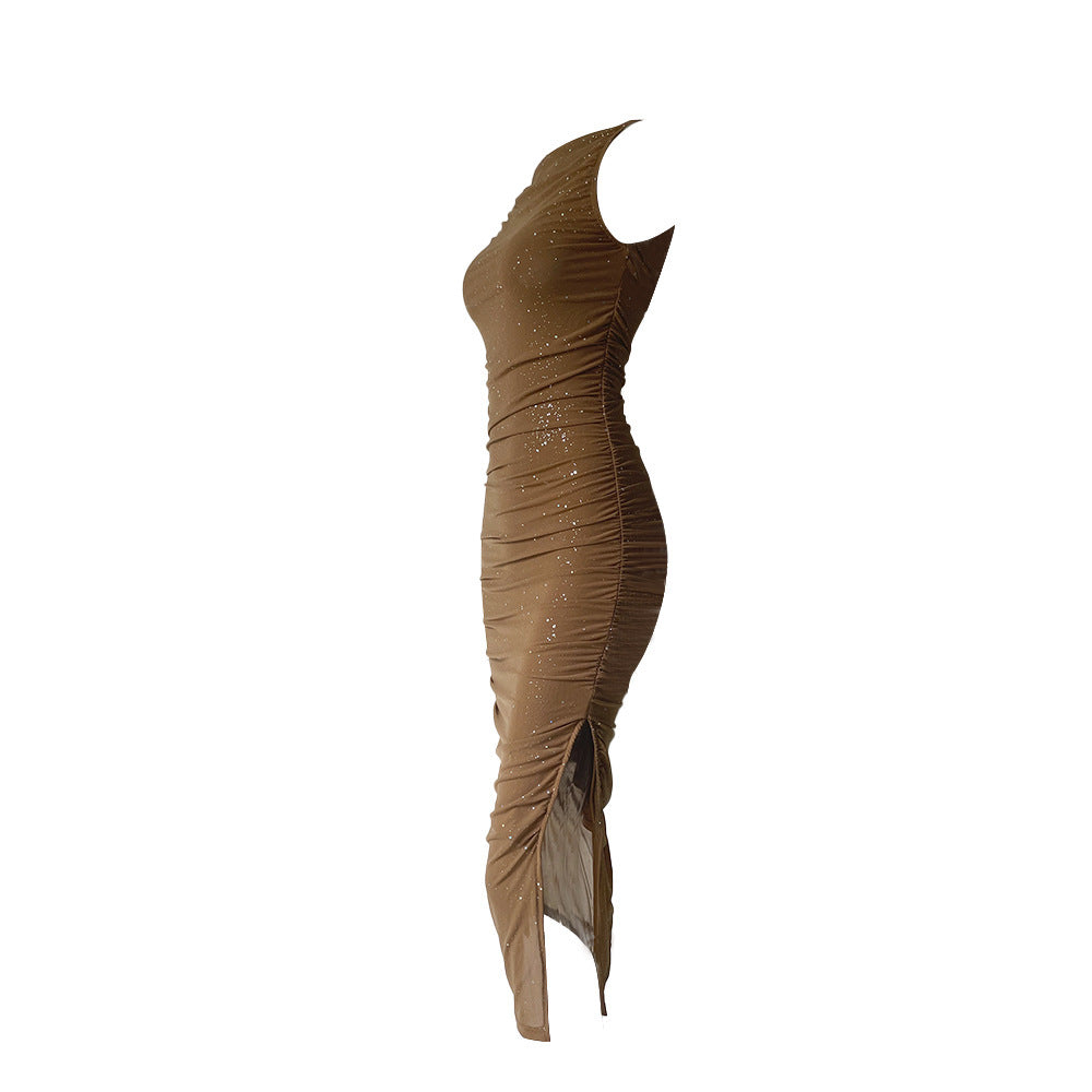 Tight Side Slit Pleated Party Party Dress Women