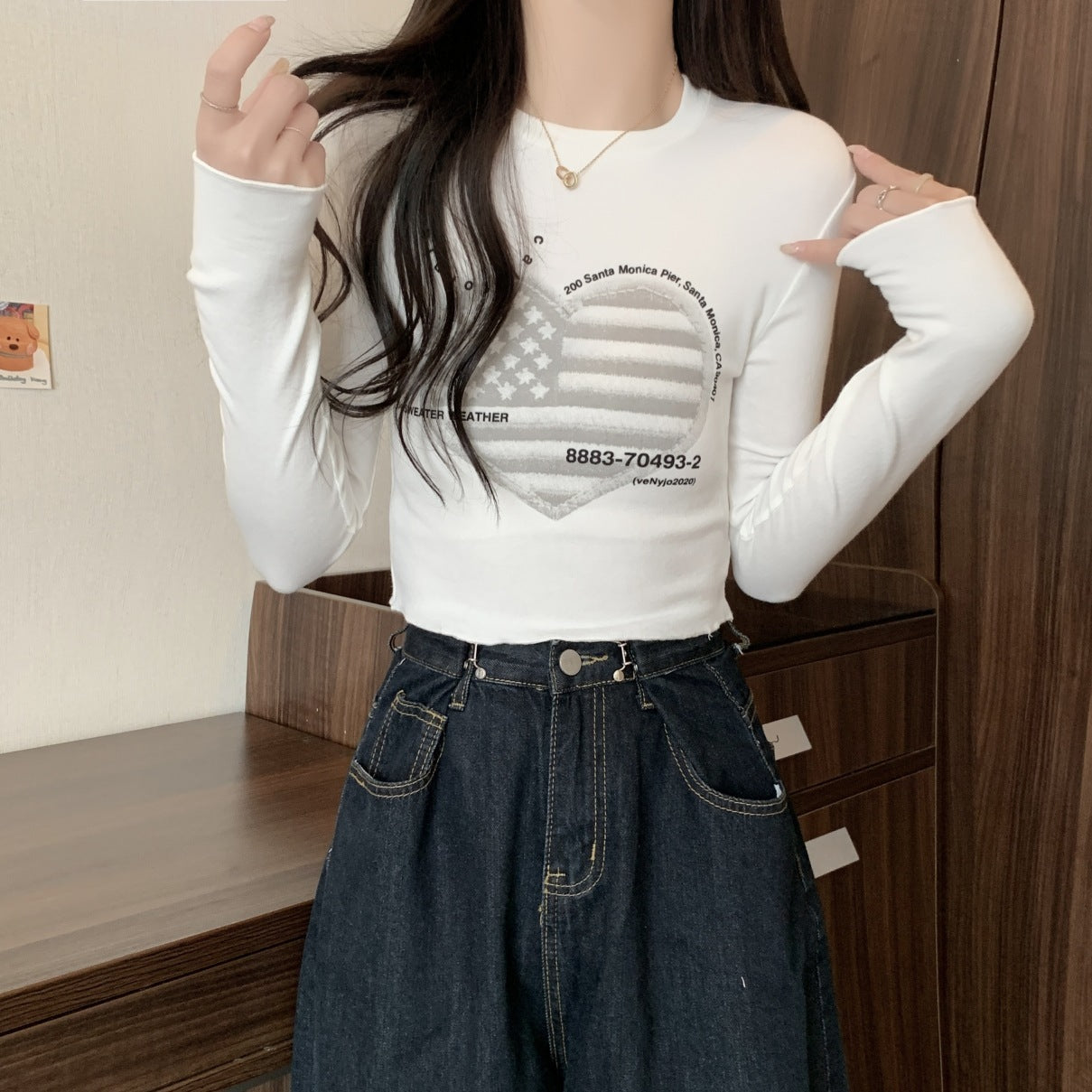 Dralon Warm Printing Long Sleeve Women's Spring And Summer Inner Wear - Chic Angle