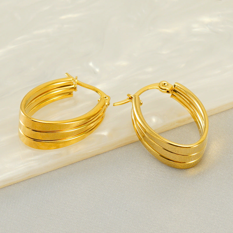 New European And American Style Stainless Steel Gold Pigment Ring Delicate Earrings