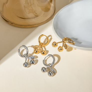 All-Match 18K Gold Stainless Steel Cherry Pendant Earrings