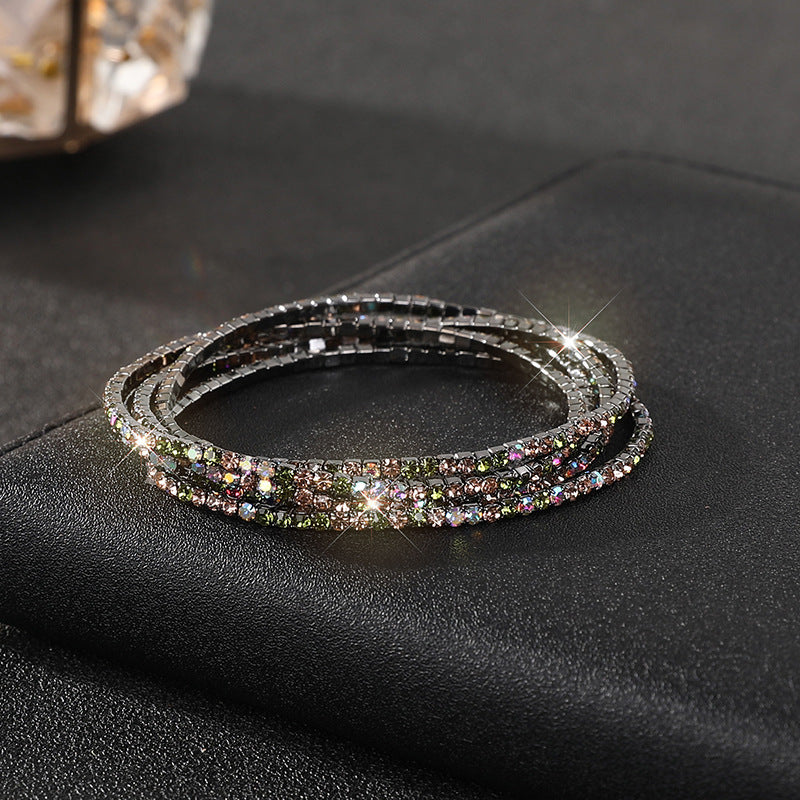 Diamond-embedded Stretch Bracelet 2mm Single Row Color